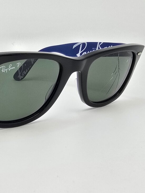 Ray-Ban RB2140 1112/58 Wayfarer Black on Blue Text Polarized G-15 Sunglasses - Picture 6 of 16